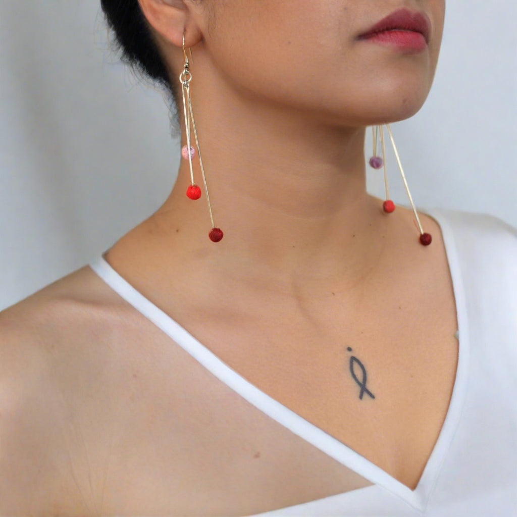 Aabha 3 line Long earrings- ABH3-L-E1