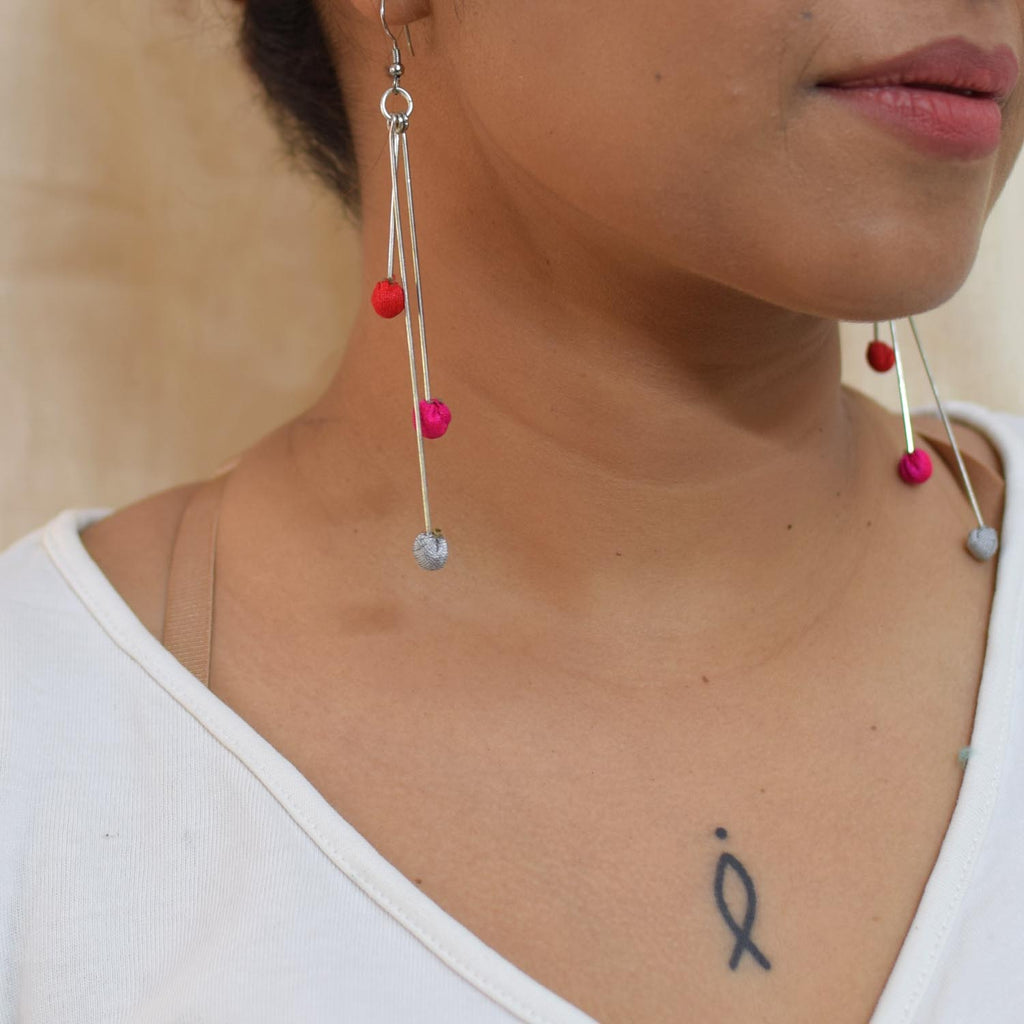 Aabha 3 line Long earrings- ABH3-L-E3