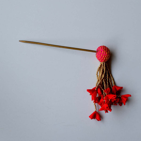 Zubeida Dangling Floral Bun Stick – Hot Pink 003