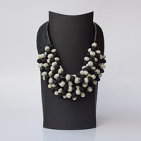 A closeup shot of handmade Ratna textile statement neckpiece.
